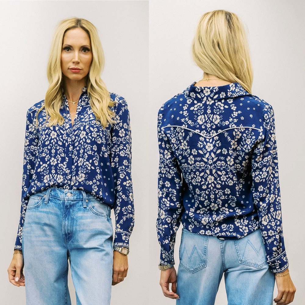 Gliner Farrar Florence Mystic Meadow Blouse in Blue Size Medium - Picture 2 of 10